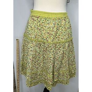 Cynthia Steffe Multicolor Floral Lace, Detail Peasant Midi Skirt, 6 100%‎ Cotton